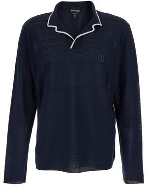 Giorgio Armani Jumper With Contrast Collar And Logo Embroidery O - Blue