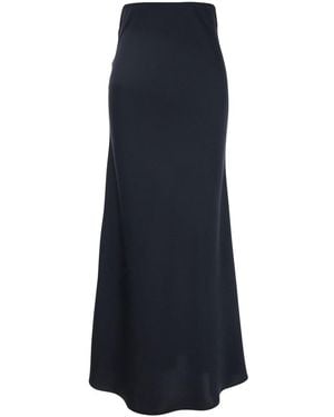 Plain Long Skirt With Volant Detail - Blue