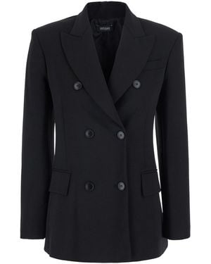 Le Plain Double Breasted Jacket With Peak Revers - Black