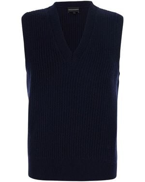 Emporio Armani V-Neck Jackets With Long Sleeves And Tech Fabric M - Blue