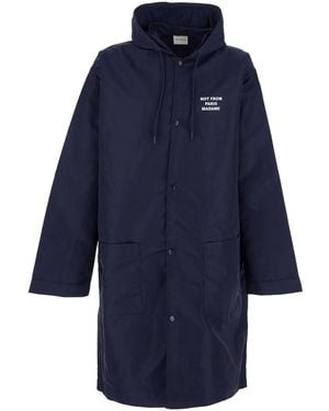 Drole de Monsieur Hooded Jacket With Fixed Hood And Slogan On Fro - Blue