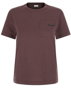 Brunello Cucinelli Crew Neck T-Shirt With A Patch Pocket With Mo - Purple