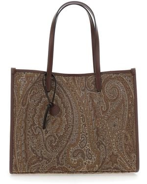 Etro Shopping Lovtter L Jacquard Denim With Denim Details And Leat - Brown
