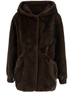 GIOVANNI PARIS Shearling 'Selenabrown' With Fur Collar - Black