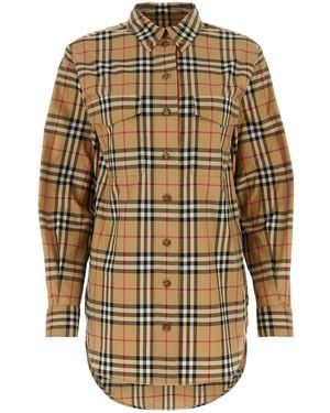 Burberry Ladies Vintage Check Stretch Cotton Oversized Shirt, Brand Size 10 (Us - Brown