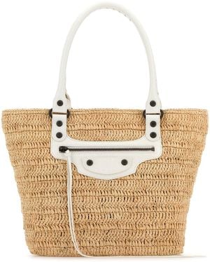 Balenciaga Raffia Small Le City Bucket Bag - White