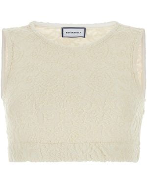 Pantamolle White Cotton Beleloc Crop Top - Natural