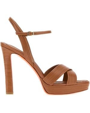 Santoni Camel Leather Laureen Sandals - White