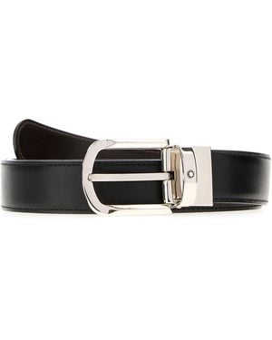 Montblanc Black Leather Reversible Belt - White