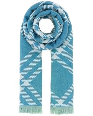 Burberry Embroidered Wool Blend Scarf - Blue