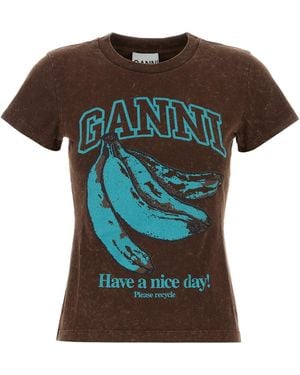 Ganni Brown Cotton T-shirt - Green