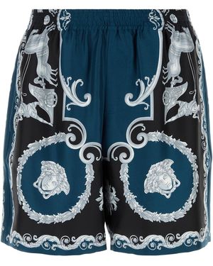 Versace Printed Silk Bermuda Shorts - Blue