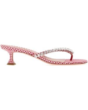 AMINA MUADDI Embroidered Fabric Thong Mules - Pink