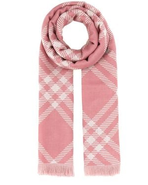 Burberry Embroidered Wool Blend Scarf - Pink