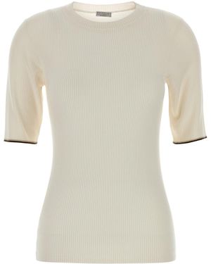 Brunello Cucinelli Ivory Cashmere Blend T-shirt - Natural