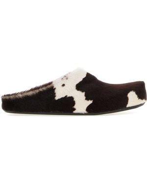 Marni Printed Calf Hair Fussbett Slippers - Black