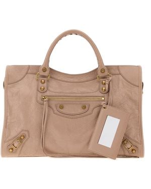 Balenciaga Antiqued Pink Leather Medium Le City Handbag - Brown