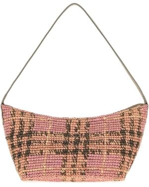 Burberry Embroidered Raffia Mini Margate Shoulder Bag - Pink