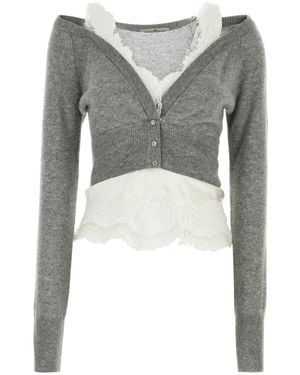 Ermanno Scervino Two-tone Cashmere And Stretch Silk Top - Grey