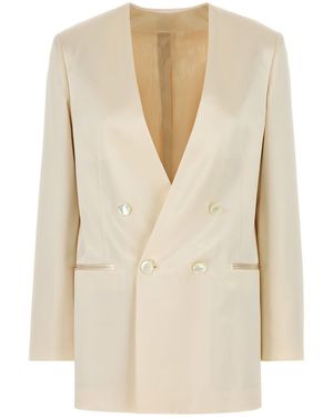 Alberta Ferretti Ivory Satin Blazer - Natural