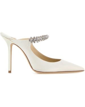 Jimmy Choo White Satin Bing 100 Mules