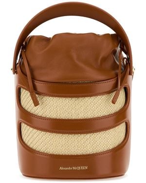 McQueen Borsa a secchiello The Rise bicolor in pelle e rafia - Marrone