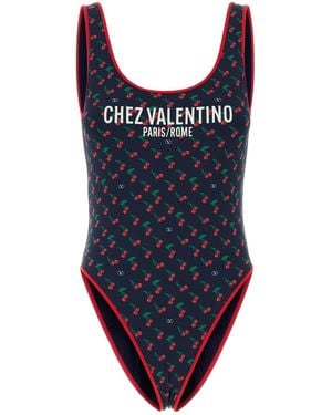 Valentino Garavani Printed Stretch Nylon Swimsuit - Blue
