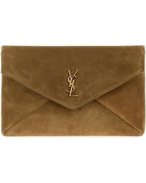 Saint Laurent Cutch Envelope grande in pelle scamosciata cammello - Marrone