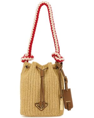 Prada Borsa a secchiello mini in crochet beige - Metallizzato