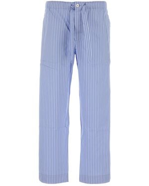 Tekla Embroidered Cotton Sateen Pant - Blue