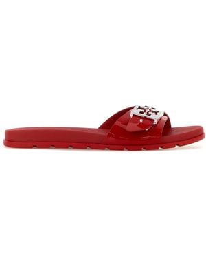Tory Burch Red Leather Mellow Slippers