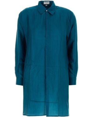 THE ROSE IBIZA Teal Green Silk Reynal Shirt Dress - Blue