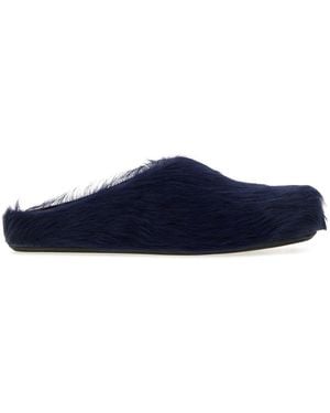 Marni Navy Blue Calf Hair Fussbett Slippers