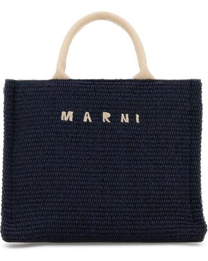 Marni Borsa shopping piccola in rafia blu notte