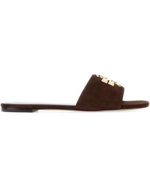 Tory Burch Chocolate Suede Eleanor Slippers - Brown