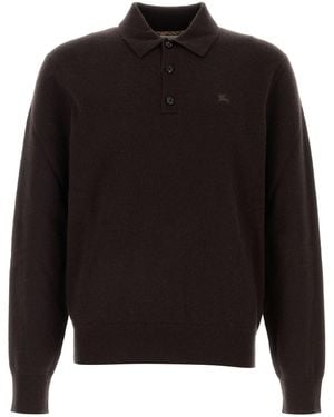 Burberry Dark Brown Stretch Cashmere Blend Polo Shirt - Black