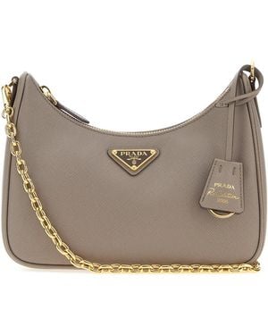 Prada Borsa a spalla Re-Edition 2005 in pelle grigia scura - Grigio