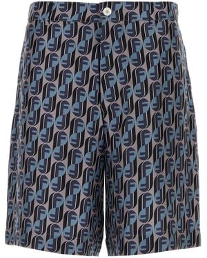 Fendi Bermuda in seta stampata - Blu