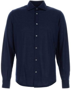 Fedeli Navy Blue Wool Shirt
