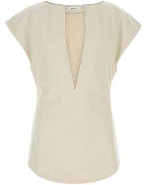 Entire studios Sand Stretch Polyester Blend Deep Vee Tank Top - White