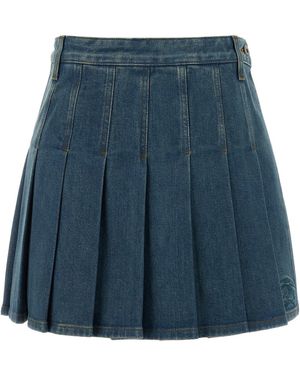 Burberry Denim Pleated Skirt - Blue