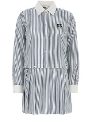 Miu Miu Abito chemisier in popeline ricamato - Grigio