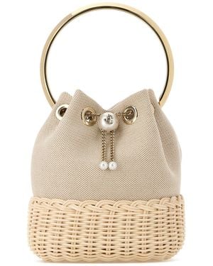 Jimmy Choo Two-tone Canvas Bon Bon Bucket Bag - Natural