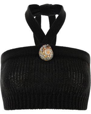 Alanui Crop-top Island Memories in misto poliestere ardesia - Nero