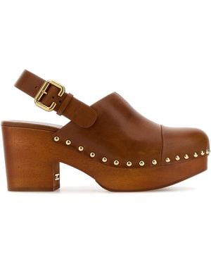 Chloé Caramel Leather Jeannette Clogs - Brown