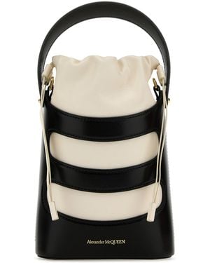 McQueen Borsa a secchiello The Rise mini in pelle bicolor - Nero