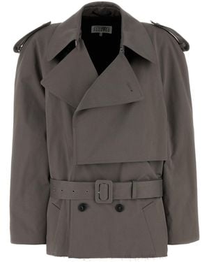 MM6 by Maison Martin Margiela Dark Grey Stretch Cotton Trench Coat - Black