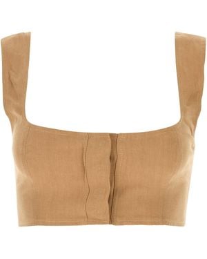 LeKasha Camel Linen Jirja Crop-top - White