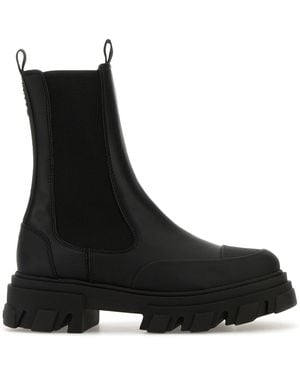 Ganni Black Leather Ankle Boots