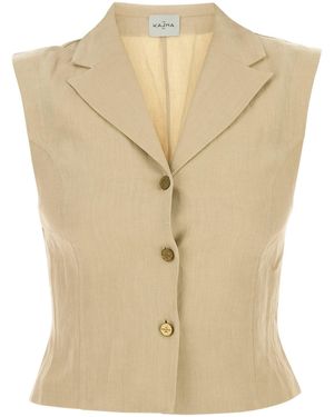 LeKasha Beige Linen Sawadah Vest - Natural